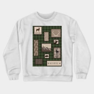 Woodland Adventure Collage - Green Crewneck Sweatshirt